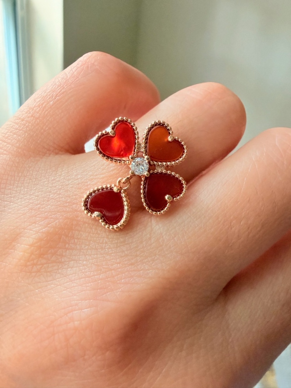 Red Clover Heart Pendant Necklace - Picture 2 of 10
